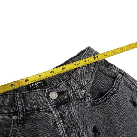 Pacsun x Playboy Charcoal Logo Print Straight Leg Button Fly High Waist Sz 25 - Picture 6 of 10